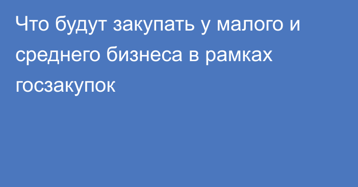 Что будут закупать у малого и среднего бизнеса в рамках госзакупок