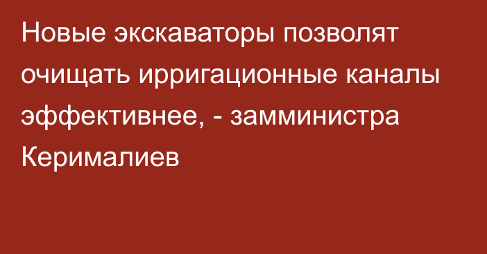 Новые экскаваторы позволят очищать ирригационные каналы эффективнее, - замминистра Керималиев