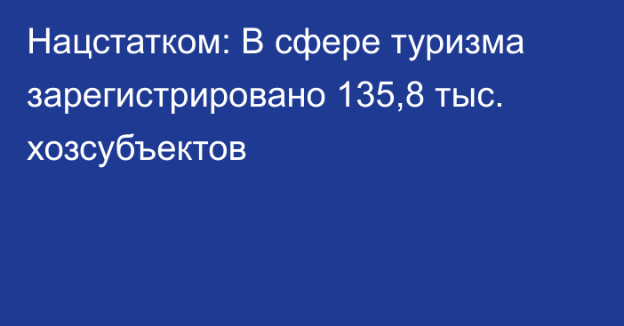 Нацстатком: В сфере туризма зарегистрировано 135,8 тыс. хозсубъектов