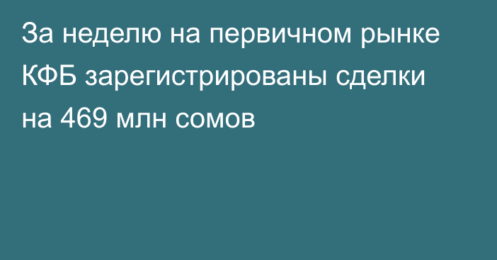 За неделю на первичном рынке КФБ зарегистрированы сделки на 469 млн сомов