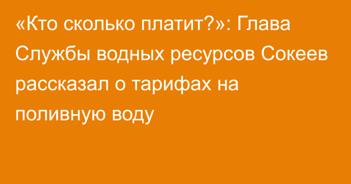 «Кто сколько платит?»: Глава Службы водных ресурсов Сокеев рассказал о тарифах на поливную воду