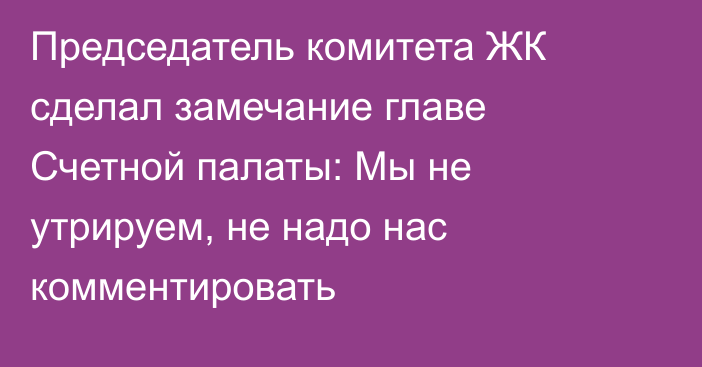 Председатель комитета ЖК сделал замечание главе Счетной палаты: Мы не утрируем, не надо нас комментировать