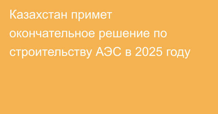 Казахстан примет окончательное решение по строительству АЭС в 2025 году