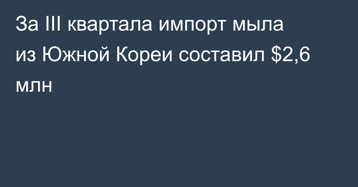 За III квартала импорт мыла из Южной Кореи составил $2,6 млн