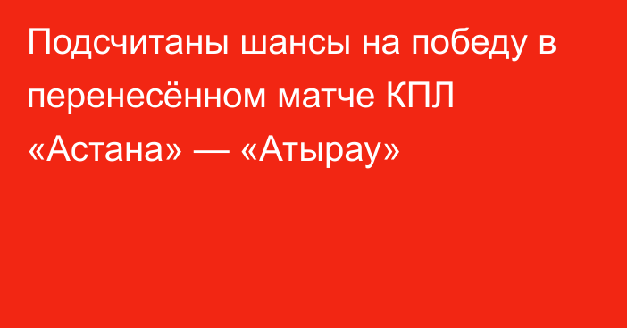 Подсчитаны шансы на победу в перенесённом матче КПЛ «Астана» — «Атырау»