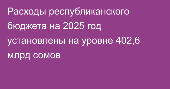 Расходы республиканского бюджета на 2025 год установлены на уровне 402,6 млрд сомов