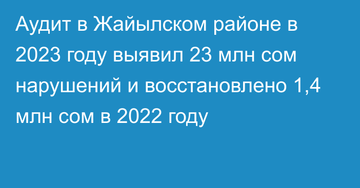 Аудит в Жайылском районе в 2023 году  выявил 23 млн сом нарушений и восстановлено 1,4 млн сом в 2022 году