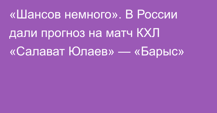 «Шансов немного». В России дали прогноз на матч КХЛ «Салават Юлаев» — «Барыс»