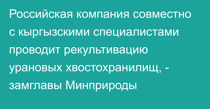 Российская компания совместно с кыргызскими специалистами проводит рекультивацию урановых хвостохранилищ, - замглавы Минприроды