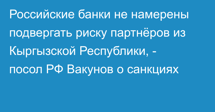 Российские банки не намерены подвергать риску партнёров из Кыргызской Республики, - посол РФ Вакунов о санкциях 