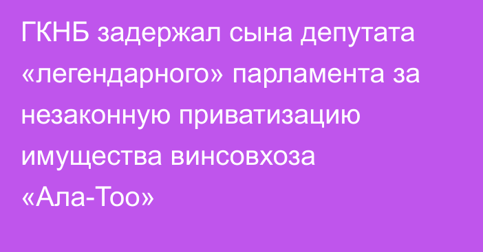 ГКНБ задержал сына депутата «легендарного» парламента за незаконную приватизацию имущества винсовхоза «Ала-Тоо»