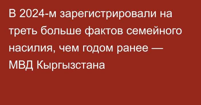 В 2024-м зарегистрировали на треть больше фактов семейного насилия, чем годом ранее — МВД Кыргызстана