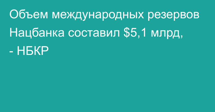 Объем международных резервов Нацбанка составил $5,1 млрд, - НБКР