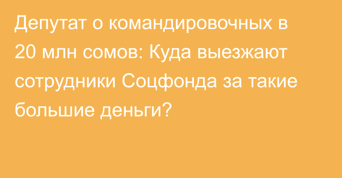 Депутат о командировочных в 20 млн сомов: Куда выезжают сотрудники Соцфонда за такие большие деньги?