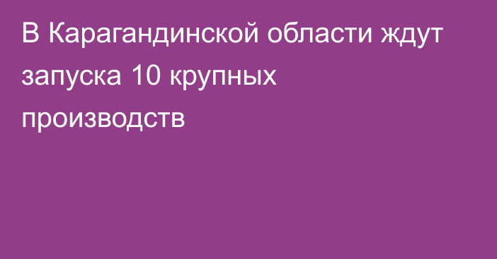 В Карагандинской области ждут запуска 10 крупных производств