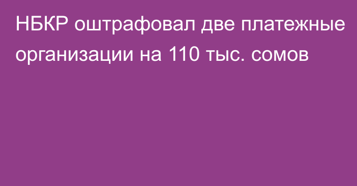 НБКР оштрафовал две платежные организации на 110 тыс. сомов