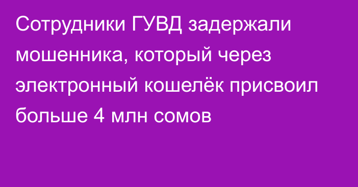 Сотрудники ГУВД задержали мошенника, который через электронный кошелёк присвоил  больше 4 млн сомов