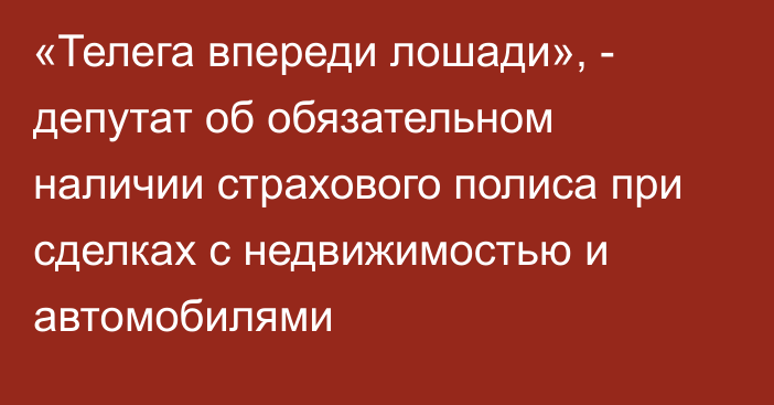 «Телега впереди лошади», - депутат об обязательном наличии страхового полиса при сделках с недвижимостью и автомобилями