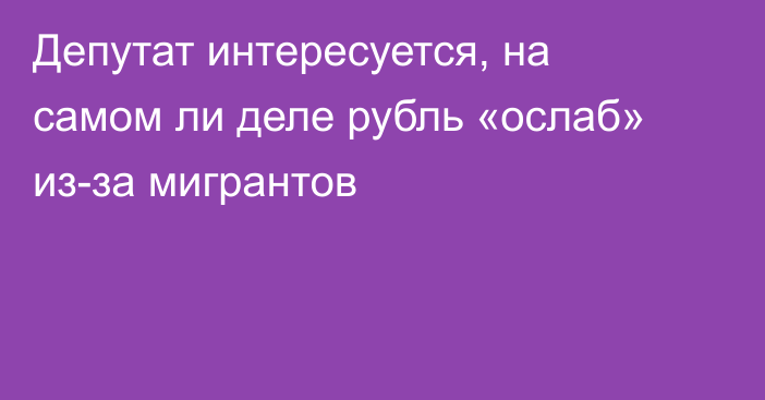 Депутат интересуется, на самом ли деле рубль «ослаб» из-за мигрантов