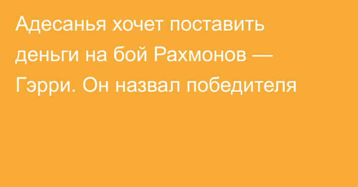 Адесанья хочет поставить деньги на бой Рахмонов — Гэрри. Он назвал победителя