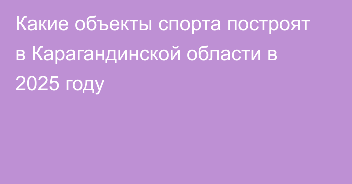 Какие объекты спорта построят в Карагандинской области в 2025 году