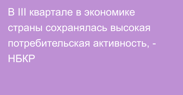 В III квартале в экономике страны сохранялась высокая потребительская активность, - НБКР