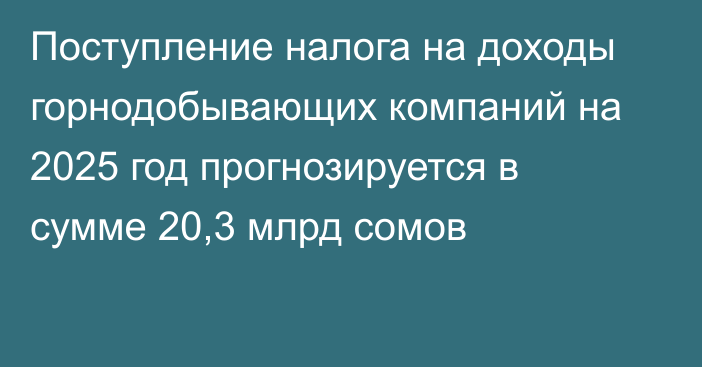 Поступление налога на доходы горнодобывающих компаний на 2025 год прогнозируется в сумме 20,3 млрд сомов