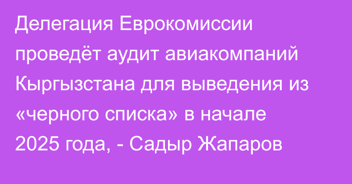 Делегация Еврокомиссии проведёт аудит авиакомпаний Кыргызстана для выведения из «черного списка» в начале 2025 года, - Садыр Жапаров