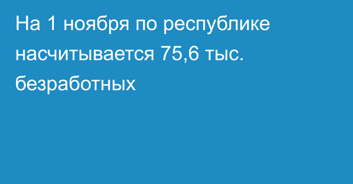 На 1 ноября по республике насчитывается 75,6 тыс. безработных