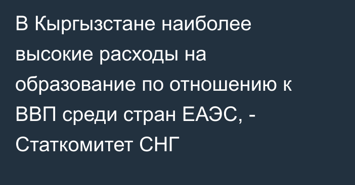 В Кыргызстане наиболее высокие расходы на образование по отношению к ВВП среди стран ЕАЭС, - Статкомитет СНГ