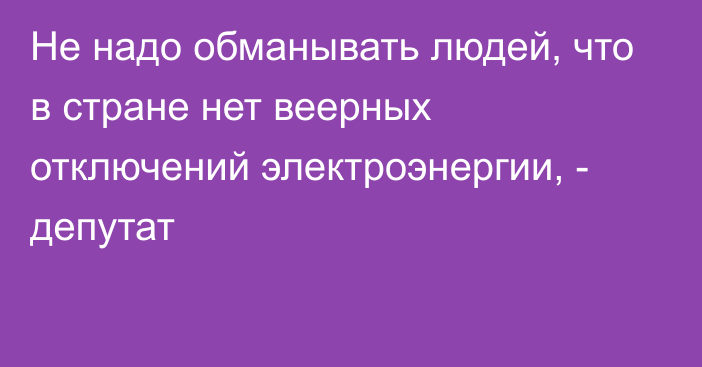 Не надо обманывать людей, что в стране нет веерных  отключений электроэнергии, - депутат