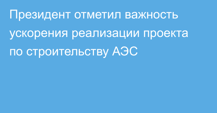 Президент отметил важность ускорения реализации проекта по строительству АЭС