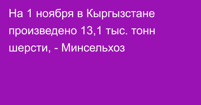 На 1 ноября в Кыргызстане произведено 13,1 тыс. тонн шерсти, - Минсельхоз