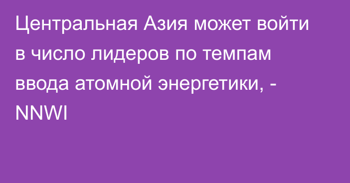 Центральная Азия может войти в число лидеров по темпам ввода атомной энергетики, - NNWI