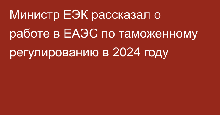 Министр ЕЭК рассказал о работе в ЕАЭС по таможенному регулированию в 2024 году