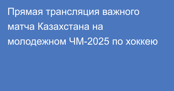 Прямая трансляция важного матча Казахстана на молодежном ЧМ-2025 по хоккею