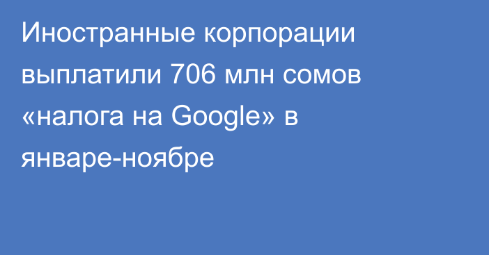 Иностранные корпорации выплатили 706 млн сомов «налога на Google» в январе-ноябре