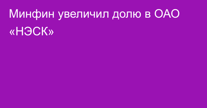 Минфин увеличил долю в ОАО «НЭСК»