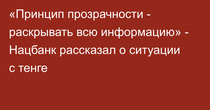 «Принцип прозрачности - раскрывать всю информацию» - Нацбанк рассказал о ситуации с тенге