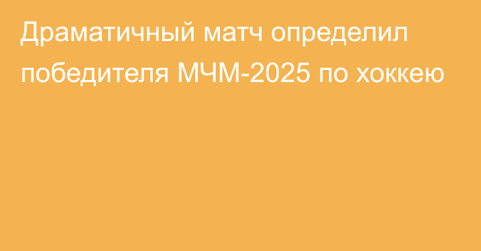 Драматичный матч определил победителя МЧМ-2025 по хоккею