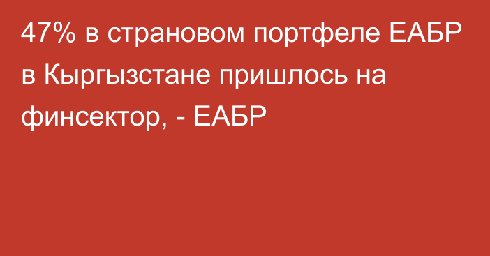 47% в страновом портфеле ЕАБР в Кыргызстане пришлось на финсектор, - ЕАБР