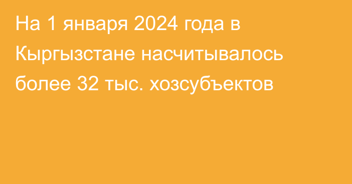 На 1 января 2024 года в Кыргызстане насчитывалось более 32 тыс. хозсубъектов