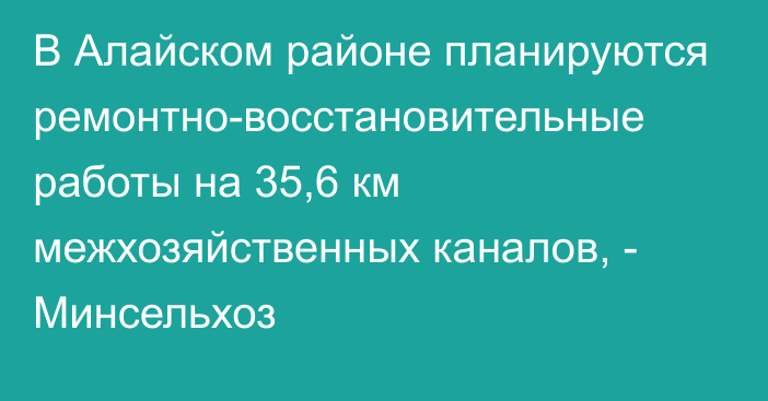 В Алайском районе планируются ремонтно-восстановительные работы на 35,6 км межхозяйственных каналов, - Минсельхоз