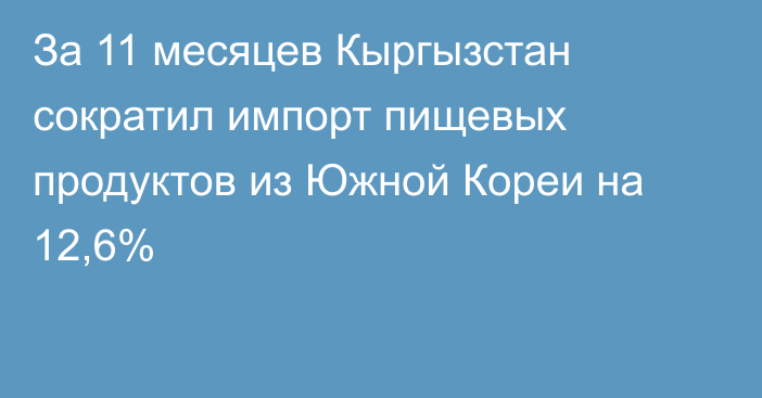 За 11 месяцев Кыргызстан сократил импорт пищевых продуктов из Южной Кореи на 12,6%