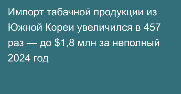 Импорт табачной продукции из Южной Кореи увеличился в 457 раз — до $1,8 млн за неполный 2024 год