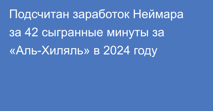 Подсчитан заработок Неймара за 42 сыгранные минуты за «Аль-Хиляль» в 2024 году