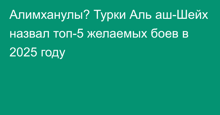 Алимханулы? Турки Аль аш-Шейх назвал топ-5 желаемых боев в 2025 году