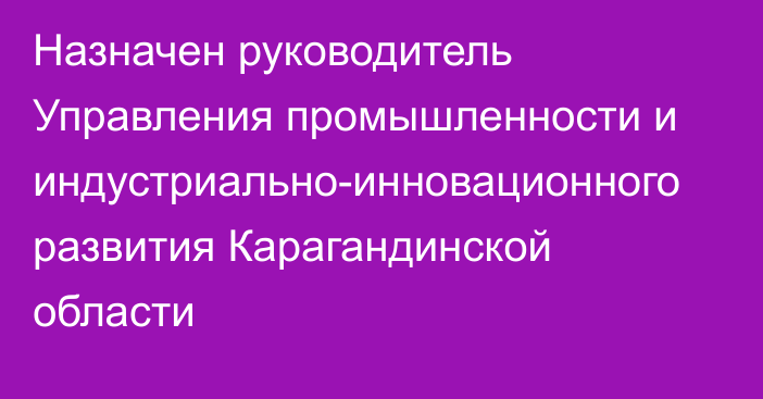 Назначен руководитель Управления промышленности и индустриально-инновационного развития Карагандинской области