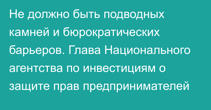 Не должно быть подводных камней и бюрократических барьеров. Глава Национального агентства по инвестициям о защите прав предпринимателей