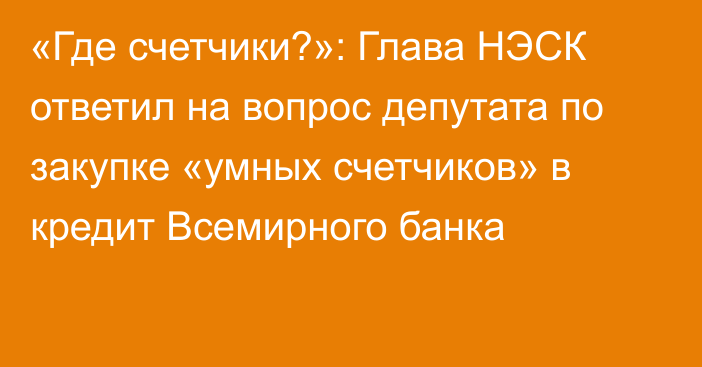 «Где счетчики?»: Глава НЭСК ответил на вопрос депутата по закупке «умных счетчиков» в кредит Всемирного банка